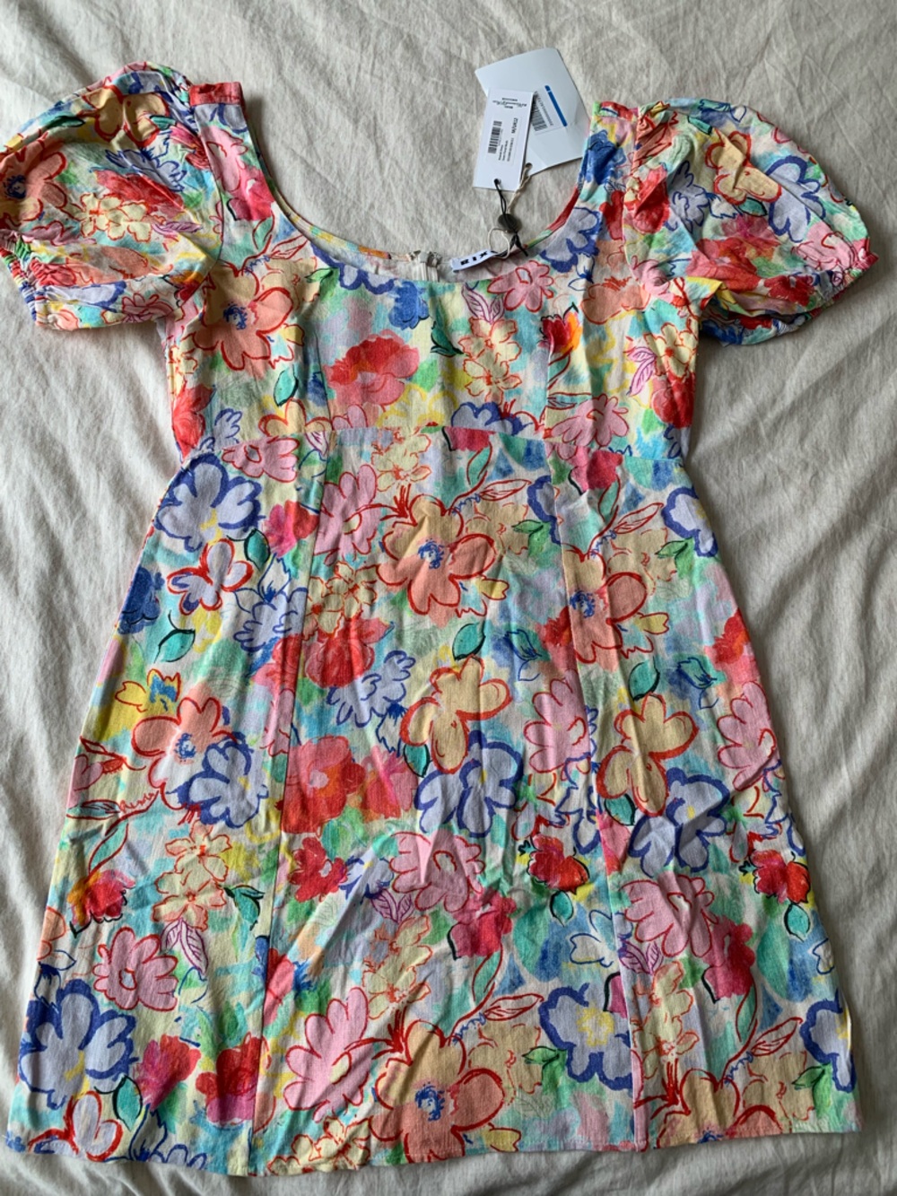 RIXO Floral Puff-Sleeve Mini Dress in Multicolor size M - Picture 9 of 10